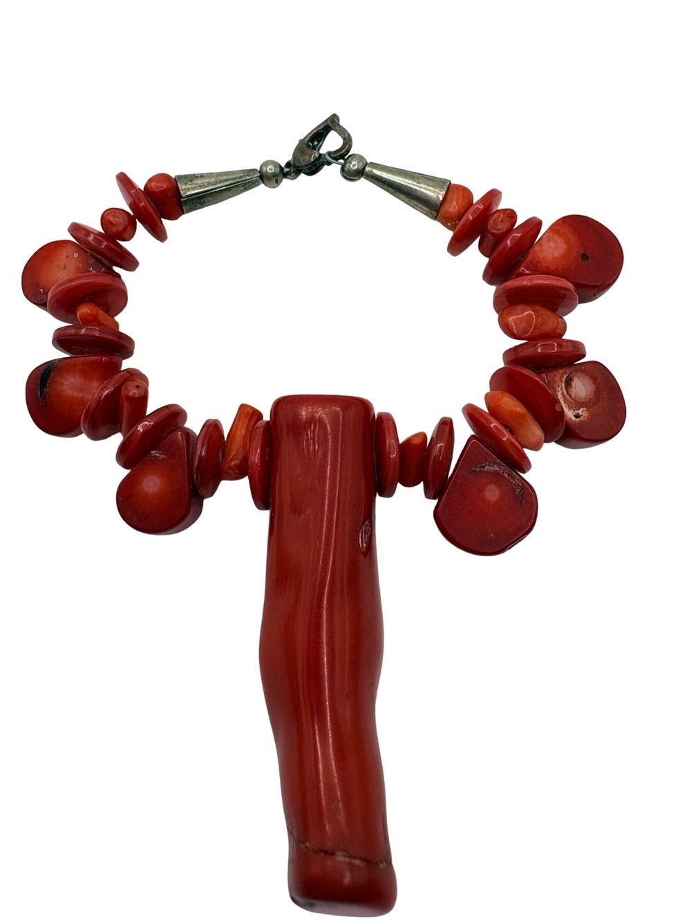 Vintage Red Coral Branch Statement Bracelet Silver Tone Clasp